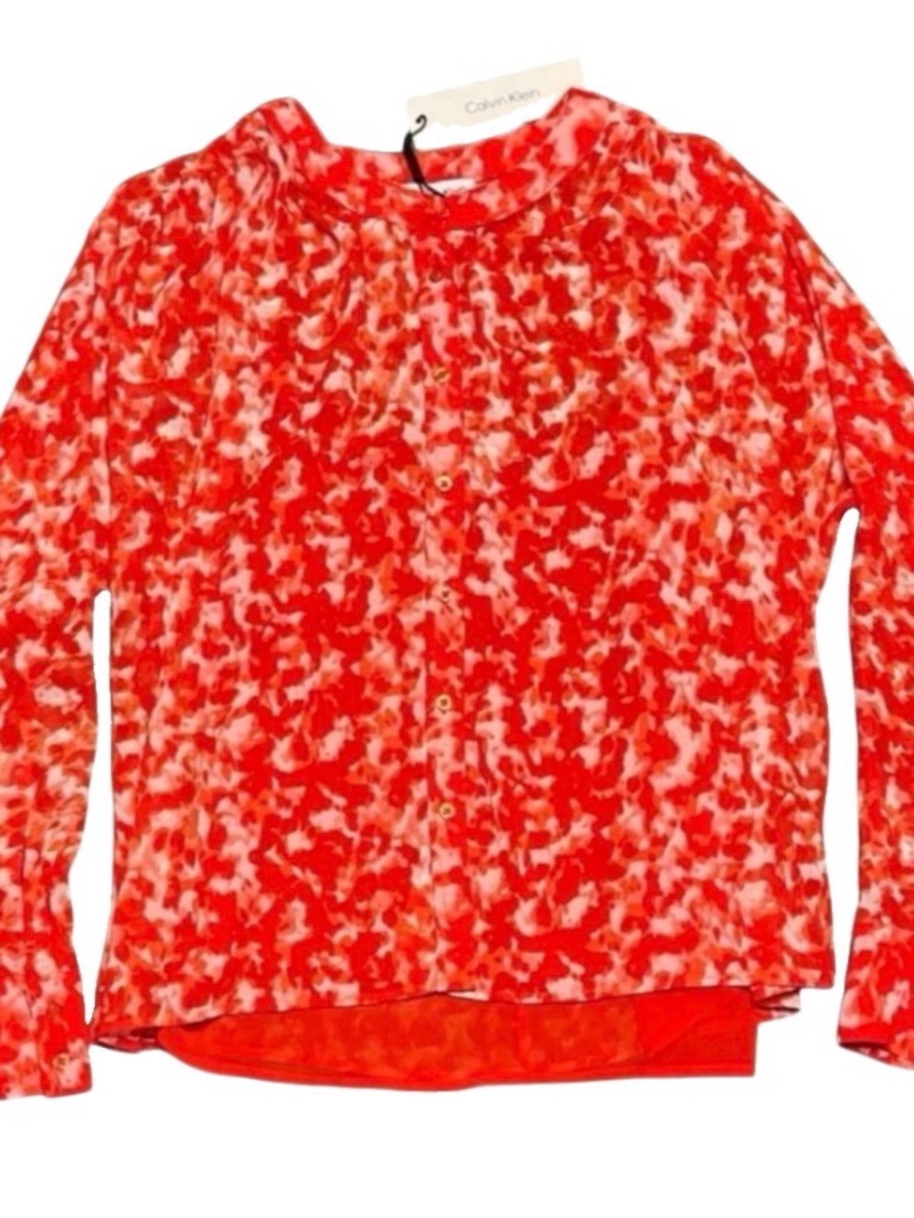 Calvin Klein Red White Long Sleeve Button Down Blouse NWT Ladies Medium